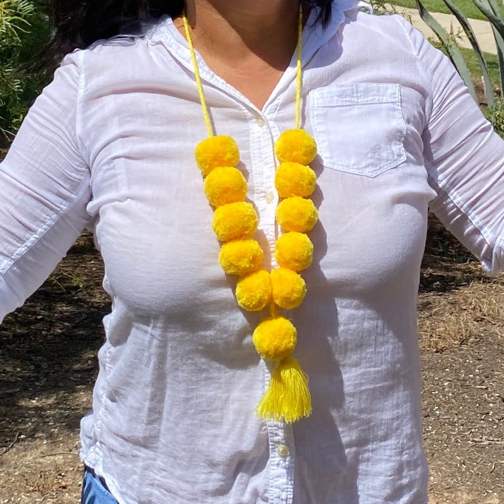 Boho Tassel Necklace. Pom Pom handmade necklace.